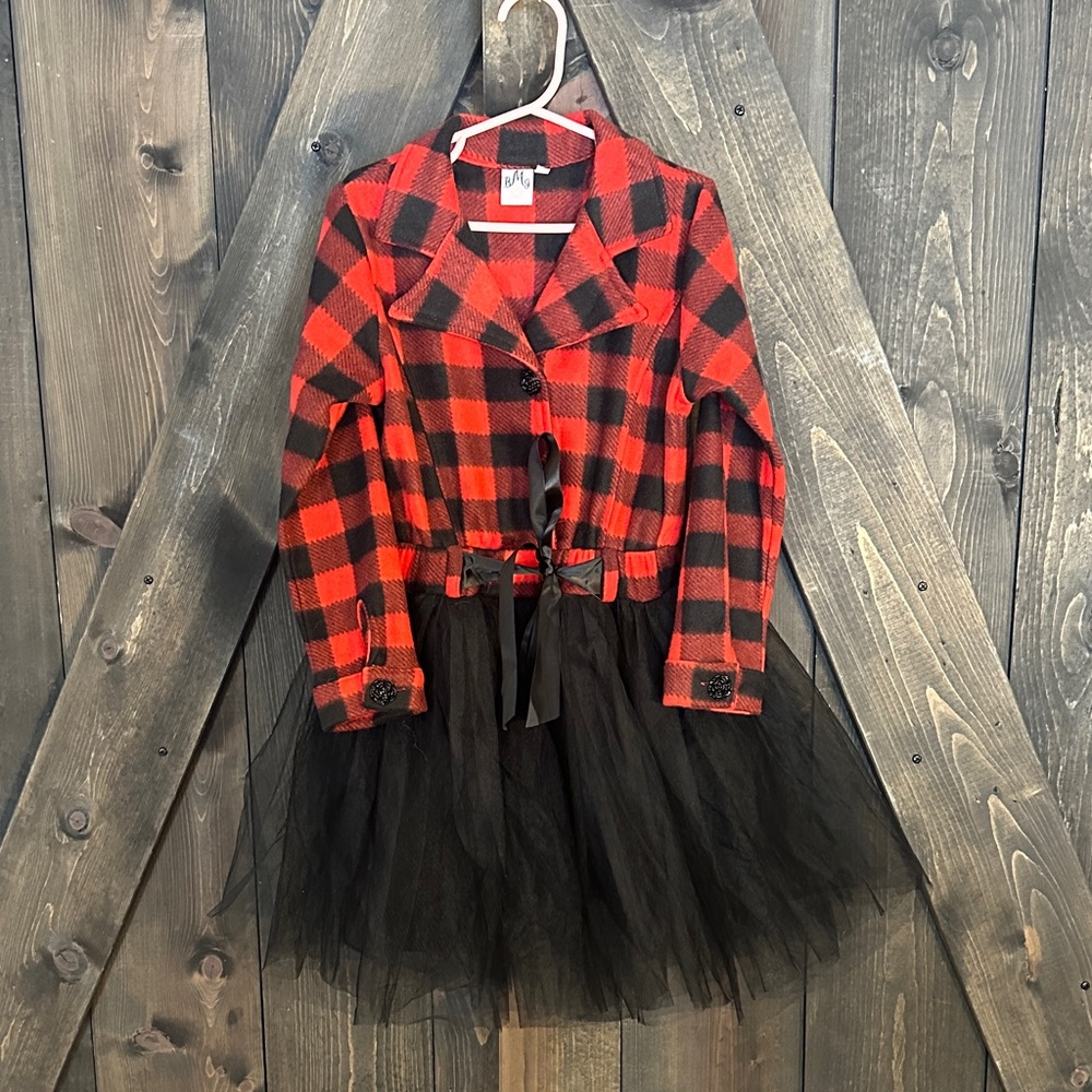 Chic Red and Black Plaid Kids Dress